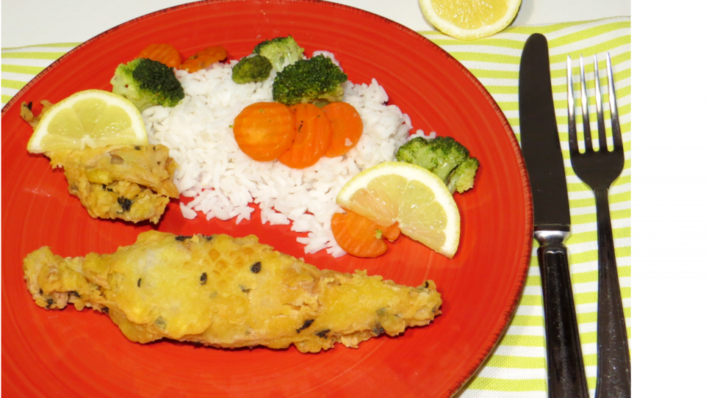 Peixe vegan com flor de bananeira